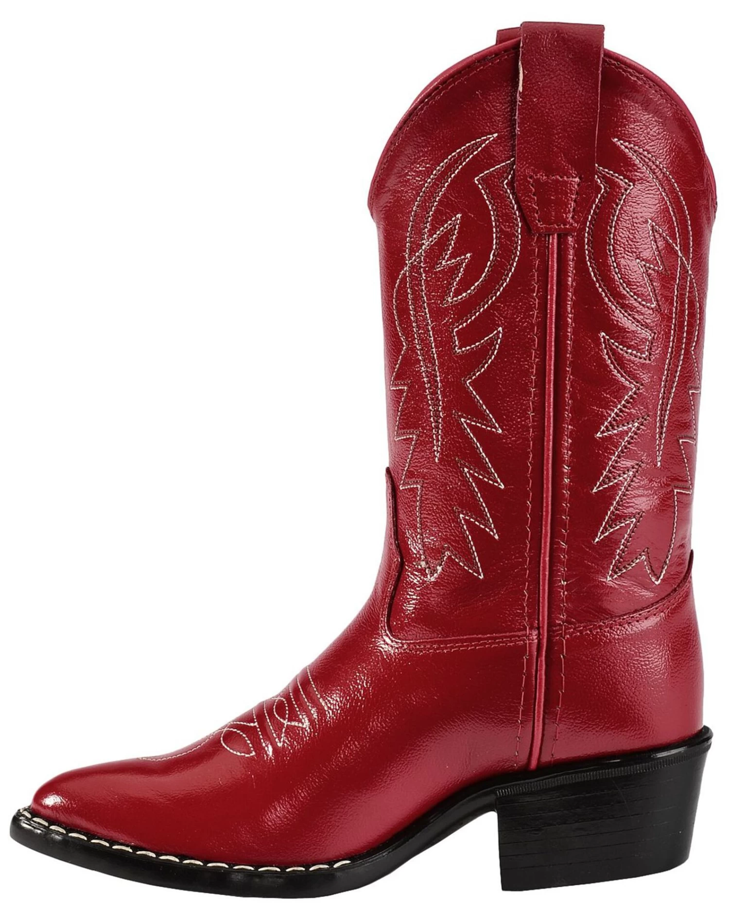 Old West Girls' Red Leather Western Boots - Pointed Toe - Image 3