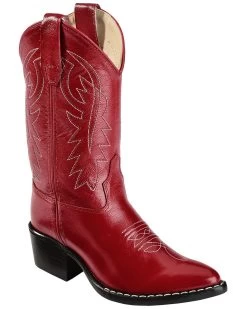 Old West Girls' Red Leather Western Boots - Pointed Toe