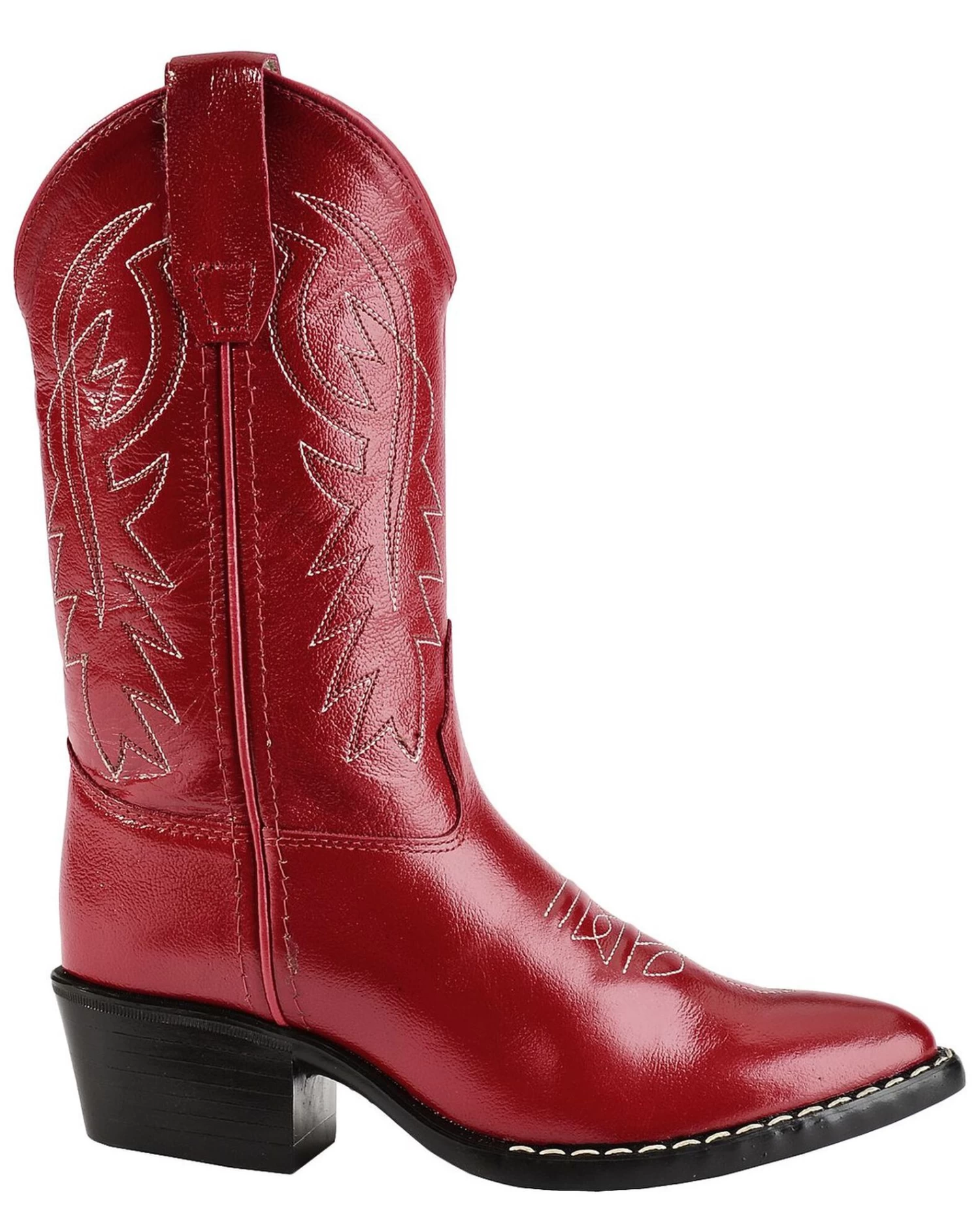 Old West Girls' Red Leather Western Boots - Pointed Toe - Image 2