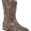 Roper Kid's Brown Faux Leather Cross Faith Western Boots