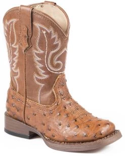 Roper Toddler Boys' Ostrich Print Western Boots - Square Toe