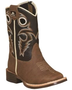 Double Barrel Toddler Boys' Brown Trace Zipper Western Boots - Square Toe 
