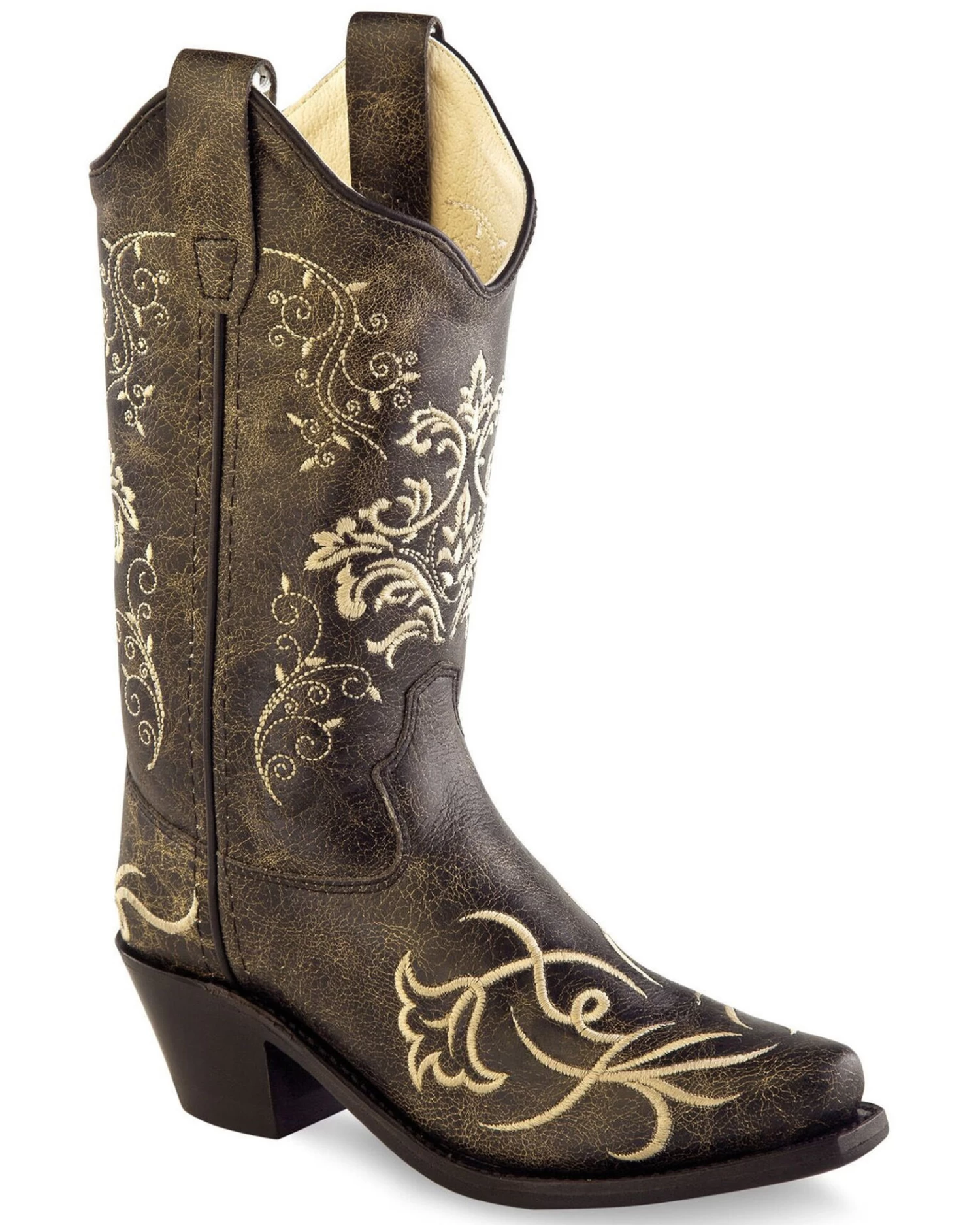 Old West Girls' Tooled Embroidery Western Boots - Snip Toe
