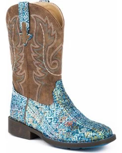 Roper Girls' Glitter Southwestern Western Boots - Square Toe