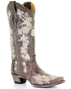 Corral Women's Flower Embroidery Western Boots - Snip Toe