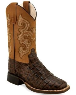 Old West Boys' Gator Print Western Boots - Broad Square Toe