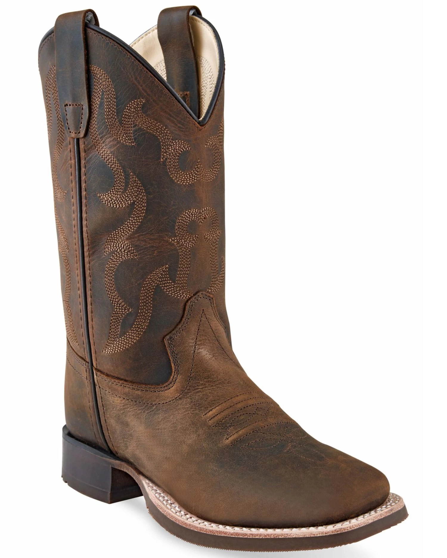 Old West Boys' Brown Western Boots - Broad Square Toe