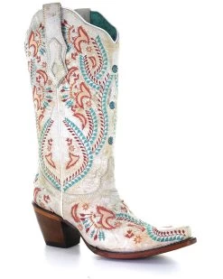 Corral Women's Turquoise Embroidery With Studs Western Boots - Snip Toe