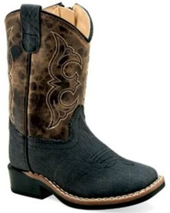 Old West Toddler Boys' Bull Hide Print Western Boots - Broad Square Toe